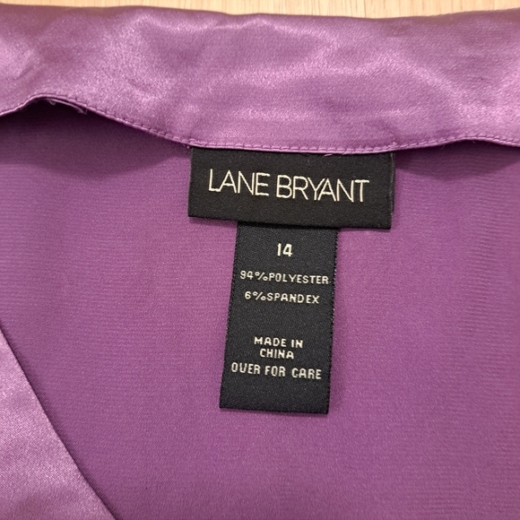 Lane Bryant Purple Satin Beaded Glam Y2K Babydoll Going Out Blouse Size 14 - Picture 5 of 9